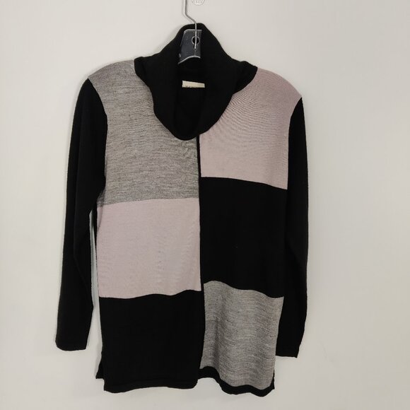 Laura Women's Tunic Sweater Cowl Neck Colorblock Size Medium Wool Winter - Picture 1 of 7